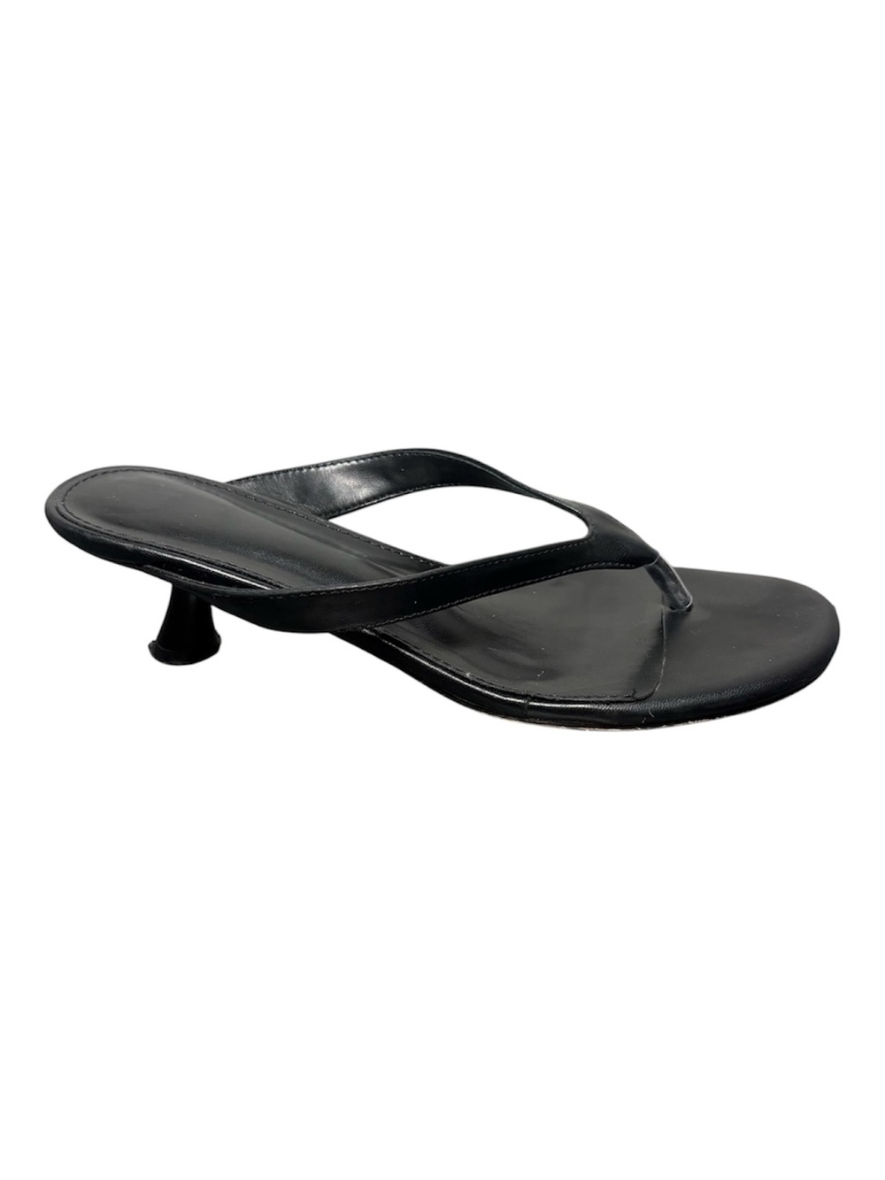Black Kitten-Heel Thong Sandals